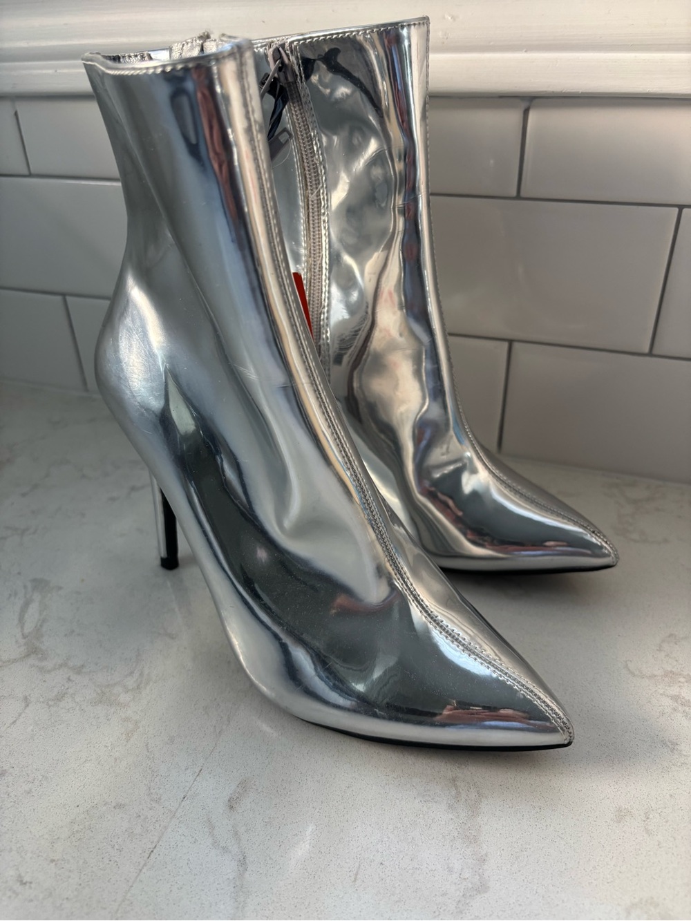 Joe Fresh Metallic Silver Pointed Stiletto Ankle Booties